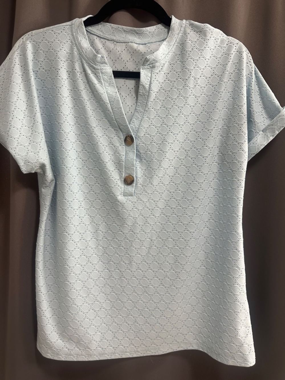 Light Blue Eyelet Henley Short-Sleeve Top